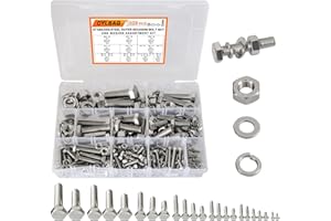 CYLBAQ 328PCS Hex Head Screws Bolts Nuts and Washers Set Kit, M3 M4 M5 M6 M8 M10 M12 Outer Hexagonal Screw Assortment Set, Stainless Steel Hex Bolt Assorted Metric Kit for DIY Industry Mechanical