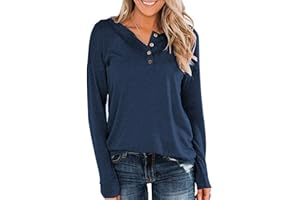BUKINIE Womens Long Sleeve V Neck Henley Button Loose Casual Tunic Tops Blouse Sweatshirt