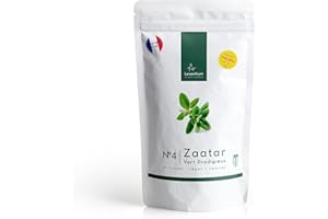 LEVANTHYM Vrai Zaatar Premium, Frais, Délicieux et très parfumé - Fabriqué en France - Za'atar avec seulement 1% de sel Zatar - livre de cuisine levantine - épices N.4 Vert Prodigieux 50g