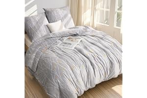 PANXHOME Funda Edredon Cama de Terciopelo Cristalino 155x220 cm, Diseño de Ramas Gris, Cálido y Suave, Sin Arrugas, Lavable a Máquina, Ropa de Cama de Invierno (1 Funda Edredon Cama, 2 Fundas de Almohada)