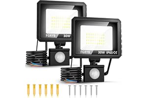 FGRYB 2Pcs Security Lights Outdoor Motion Sensor - 30w Pir LED Floodlight Outside Light Mains Powered - External Flood & Spot Lighting Waterproof Exterior Spotlight Garden Garage Backyard Movement Detector