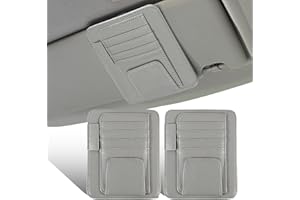 Mtsooning 2 Stück Auto Sonnenblende Organizer, Multifunktionaler Leder Sonnenbrillenhalter und Visor Aufbewahrungsclip für Sonnenbrillen Karten (Grau)