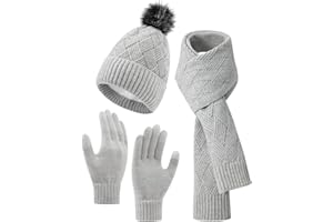 ZETIY Damen Schal Strickmütze Kombiset Winter Beanie Handschuhe Strickset Geschenkset Touchscreen-Handschuhe für Outdoor Ski