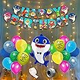 Party Propz Baby Shark Theme Birthday Decorations -45Pcs Combo Set - Happy birthday Banner (cardstock), Balloons, Foil Balloon, Fairy Lights - Baby Shark Party Supplies for - Kids Theme Multi color