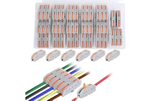 AIGREAT 50 pièces Borne de connecteur rapide à ressort, 1 Voies 2 Ports Conducteur Compact Fil Connecteurs，connecteur de bornier à Pince câble