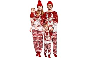 MoneRffi Pigiama Natale Famiglia Set,Pigiami Natalizi Coordinati Famiglia Set,Girocollo Comodo Due Pezzi Sleepwear Natalizio,Abiti Natalizi per papà Mamma Bambini