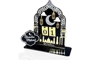 BAEIDO Calendrier de l'Avent Ramadan Mubarak, Compte à Rebours Eid Kareem en Acrylique pour la Maison, le Bureau et les Décorations de Table, Pièces Maîtresses pour la Fête Musulmane Al-Fitr