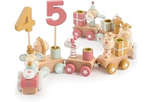 ‎BIECO Bieco Geburtstagszug Holz - Berry Look 0-99 Jahre - Junge - Mädchen 1 geburtstag Geburtstagsring Geburtstagsteller Geburtstagskranz Kerzen Geburtstagskerze