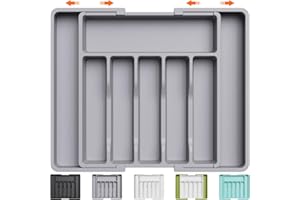 ‎LIFEWIT Lifewit Silverware Organizer, Rozszerzalna Taca na Przybory do Szuflady, Regulowany Uchwyt na Sztućce, Kompaktowa Plastikowa Szuflada do Przechowywania Łyżek, Widelce, Noże, Duża, Szary