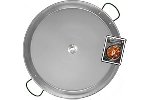 COMBOI -70 cm Poêle à paella, Plat à Paëlla en acier poli, avec recettes et instructions de conservation, fabriquée en Espagne. (70 cm)