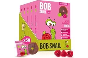 BOB SNAIL ROLL Bob Snail Dried Fruit Roll Ups 50 pcs, 500g Snack Bulk Pack for Kids, Healthy Fruit Snacks with Raspberry -Vegan, No Added Sugar