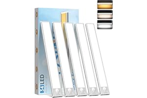 PZSUNLY Led Sottopensile Cucina - 5 Pezzi Luce LED Sottopensile 20cm, 3 Temperature di Colore, Luci per Armadio con Sensore di Movimento Dimmabile, Luci Led Senza Filo per Corridoio,Cucina