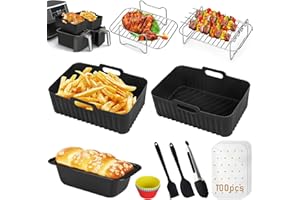 VFMFM Air Fryer Accessories, Set of 10 for Ninja Air Fryer AF300UK AF400UK AF451UK /Tower T17088/Salter/Cookwise,Including Reusable Silicone Air Fryer Liner&Air Fryer Rack&Bread Pan&Mini Cake Mold (Black)