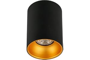 EDO Foco de Techo Superficie GU10 ZAMA Plafón Redondo - Reflector de Superficie, Lámpara de Techo Negro con Centro Dorado - Ø80x110mm 230V - Downlight de Aluminio para Dormitorio, Salón, Cocina
