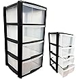 Clear & Black 3 or 4 Drawer Storage Tower Unit Organiser Perfect for Schools, Offices and Storage Solution (3 Drawer)