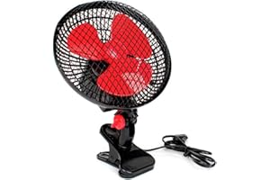 GROWMANIA.ES GROWMANIA wentylator z zaciskami oscylacyjnymi 2 prędkości 20 cm moc 20 W | Czarny wentylator elektryczny z 3 czerwonymi łopatkami | Cichy 360°