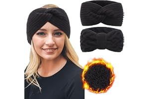 DRESHOW Femmes Chaud Tricoté Bandeau Hiver Oreille Plus Chaud Crochet Tête Enveloppe épais Polaire Doublure Cheveux Bandes pour Femme