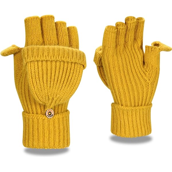 AOKAY Vingerloze winterhandschoenen voor dames, vingerloze handschoenen, gebreide handschoenen met klapvinger