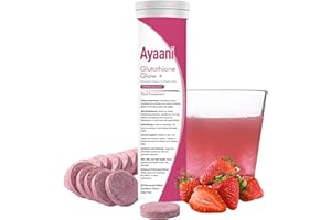 Ayaani Glutathione Glow+ 1200mg - Effervescent Beauty Tablets with Vitamin C, Hyaluronic Acid & Alpha Lipoic Acid - Skin Brightening & Antioxidant Support - Strawberry Flavour - 20 Tablets
