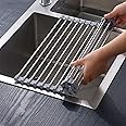 ViWaVee Dish Drainer Rack, Foldable and Removable Stainless Steel Dish Drying Over the Sink, Drying Mat, Sink Drainer Rack for Cups, Fruit, Vegetables, Super Kitchen Organiser (Grey 43 * 35cm)