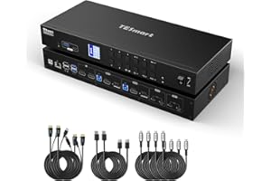 TESmart 4K@60Hz Dual Monitor KVM Switch for 4 Computers, Hybrid HDMI+DP+USB-C Ports | 100W Charging, Gigabit Ethernet, MST Single-Cable, Privacy Lock | Win/Mac/Linux/for Office & Gaming(HDC402-P23)