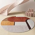 Tapis Rond Poils Courts Diamètre 100 Cm - Motif Abstrait - Antidérapant Et Lavable En Machine - Gris - Pour Salon Ou Chambre - 6