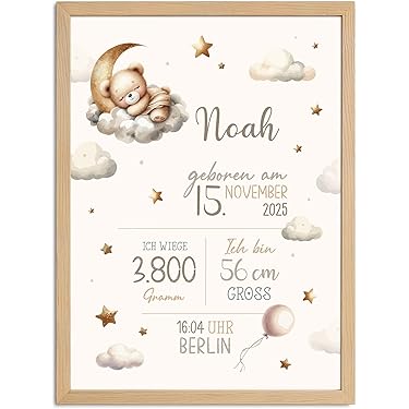 Personalisiertes Baby Poster - Geburtsdaten Mit Elefant Design