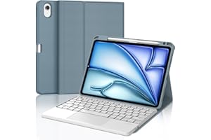 IVEOPPE Funda Teclado iPad Air 11 (M2 2024/M3 2025) con Touchpad, Cover Teclado Trackpad Español Ñ Bluetooth Magnética Desmontable para iPad Air M2 2024/M3 2025 11 Pulgadas, Azul grisáceo