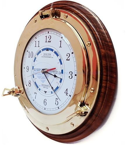 Horloge Hublot Laiton Poli - Style Maritime Avec Heure Et Marée - Décoration Nautique Pour Maison Ou Bateau