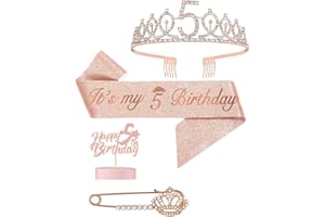 Pinenuts 5th Birthday Sash and Tiara,It's My 5th Birthday Sash and Crown Cake Topper for Girls 5th Birthday Gifts Party Decorations Supplies