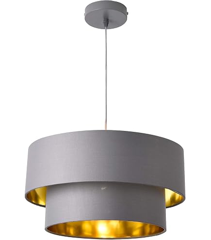 Lampada A Sospensione Elegante Con Paralume In Tessuto Argento E Cristalli – Diametro 40 Cm, Altezza 140 Cm, Attacco E27