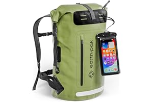 Earth Pak Waterproof Backpack - Heavy Duty Hiking Backpack - Roll-Top Closure Bag - Cushioned Dry Bag Waterproof Phone Case