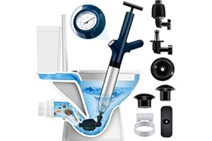 O OLAX 5-in-1 Druckluft Rohrreiniger Set – Abflussreiniger Pumpe mit 304 Edelstahlkörper, Luftdruckanzeige & 8 Aufsätzen – Pömpel WC für Toilette, Waschbecken, Dusche, Küche, Bodenablauf