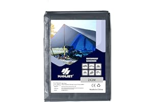 Hanjet PE Abdeckplane wasserdicht 260g/m² grau Plane, wasserdichter, allwetterfeste Schutzplane als Bodenplane Zeltdach für Außenhof & Camping (2 x 2 m)