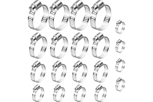 Aruicheng Hose Clips 20 Pcs Adjustable 10-32mm Range Hose Clamps Stainless Steel Hose Pipe Clips for Securing Hose Connections (10-16/13-19/16-25/19-29/18-32mm)