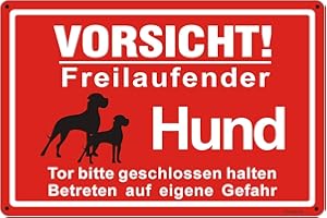 ‎GOODVIA Goodvia Freilaufender Hund Schild Metall 20 * 30cm, Achtung Hunde Schild Vorsicht Freilaufender Hund Aluminium Reflektierendes Schilder Warnung vor Dem Hund, Innen und Außen Anwendbar