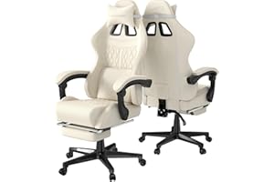 Ferghana Chaise Gaming Ergonomique,Fauteuil Gamer,Siège Bureau Gamer Chaise Bureau avec Réglable Appui-tête,Support Lombaire,Repose-Pied,Télescopiquetissu Respirant,Siege Gaming Racing,Blanc