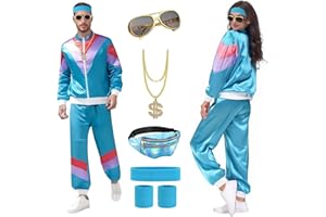 yecwkaz Déguisement Année 80 Femme Homme Survêtement Tenue Annee 80 90 homme Accessoire Annee 80 Déguisement Disco Carnaval Homme pour Halloween Soirée Deguise