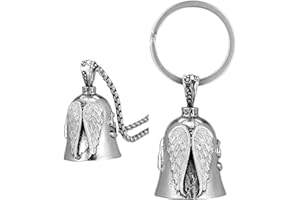 MAKLOEE 2 Pcs Motorcycle Guardian Bell Set, Metal Angel Guardian Riding Bells with Chain Portable Alloy Luck Biker Bells for Outdoor American Retro Motorcycle Accessories for Man Husbands Angel