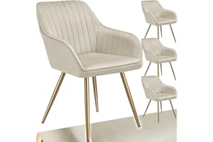 TecTake® Sedie da Pranzo Effetto Velluto Trapuntato, Elegante, Imbottitura Schiuma Alta Densità, Gambe in Acciaio, Montaggio Semplice - Crema/Oro, 4 Sedie