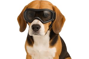 Fohuanky Dog Goggles for Small and Medium Breeds Adjustable Pet Sunglasses with UV Protection Dog Glasses for Travel Hiking Outdoor Fun (Black, M)