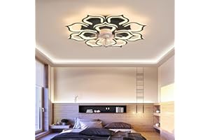 YUNZI 80CM Grande Floreale Ventilatore Da Soffitto Con Luce E Telecomando,Lampadari Ventola Design LED Dimmerabile 6 Velocità,Motore CC Reversibile,Modalità Invernale Ed Estiva Con Timer-Black||80CM