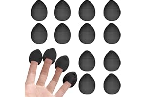 SUBTAVIK 12 piezas de polvos para dedos, maquillaje, minipolvos, polvos suaves para base, corrector, base cosmética, esponja, polvo mineral, herramienta de maquillaje en seco húmedo (negro)