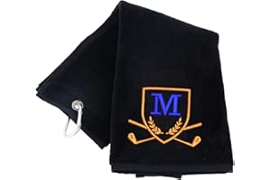 Always Looking Good Golf Towel with Monogrammed Embroidery Initial Letter Luxury Velour 50cm x 40cm Custom Embroidered Golf Towel with Carabiner Clip Gift- Golf Gifts for Men (Black, M)
