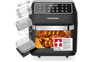 ‎GOURMETMAXX GOURMETmaxx Heißluftfritteuse 12 L Airfryer | Fritteuse mit 9 Funktionen, Touchdisplay, Dreh- & Schaschlikspießen | 10 Programme inkl. Pizza | Minibackofen 1700 W – nahezu ohne Öl