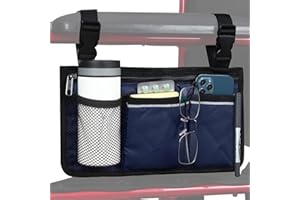 HSGEZUOQI Wheelchair Side Bag, Armrest Storage Pouch with Cup Holder and Reflective Strip for Wheelchairs, Walkers or Rollators (Blue)
