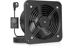 HG Power Abluftventilator 250mm - 1680m³/h Badlüfter Leiser mit Rücklaufklappe, Geschwindigkeitsregler, Stecker, 74.5W Industrieller Wandventilator für Küche Badezimmer Garage Untergeschoss, Schwarz