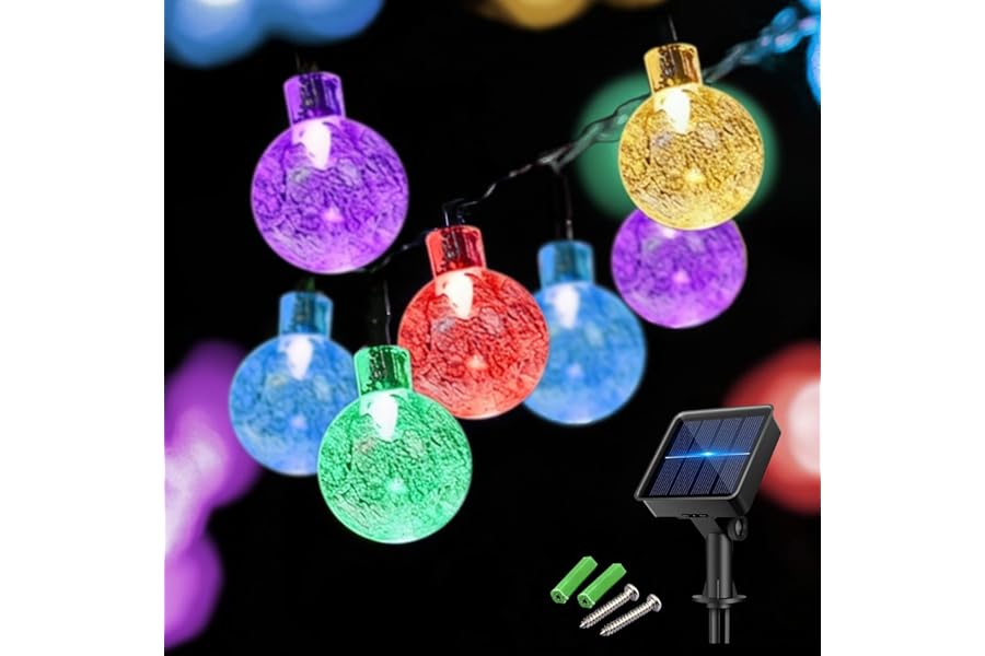 Knayis 50LED 7M/23FT Solar Fairy Lights Outdoor - 8 Modes Solar String Lights Waterproof, Solar Powered Crystal Balls Garden Lights for Patio Yard Party Wedding Camping Decorations(Multi-Coloured)
