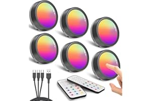 HIDURE Spot LED Rechargeable USB RGB, Noir 1600mAh Eclairage Vitrine Sans Fil Lampe LED Placard a Pile avec Télécommande Lampe Armoire Couleur Lumiere Cuisine Sous Meuble Magnetique Veilleuse Tactile Etagère