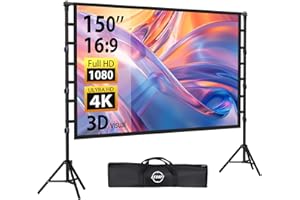 Beamer Leinwand mit Stativ 150 Zoll - LEORFI Projektor Leinwand Outdoor Tragbar, Indoor HD 16:9 Front Rück, Projektionswand mit Tragetasche, Höhenverstellbar, für Camping und Heimkino
